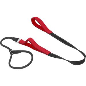 Slip Lead Dog Leash With Double Handle, Reflective Training [360 Swivel Anti-Tangle] Heavy Duty Nylon Slip and Collar for Medium Large Small Dogs No Pull Walking 5FT Black Red