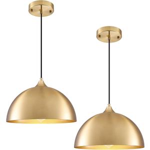 Gold Pendant Light 2 Pack, 11.8" Modern Pendant Lights Kitchen Island Adjustable Height, Farmhouse Dome Hanging Light for Dining Room Bar