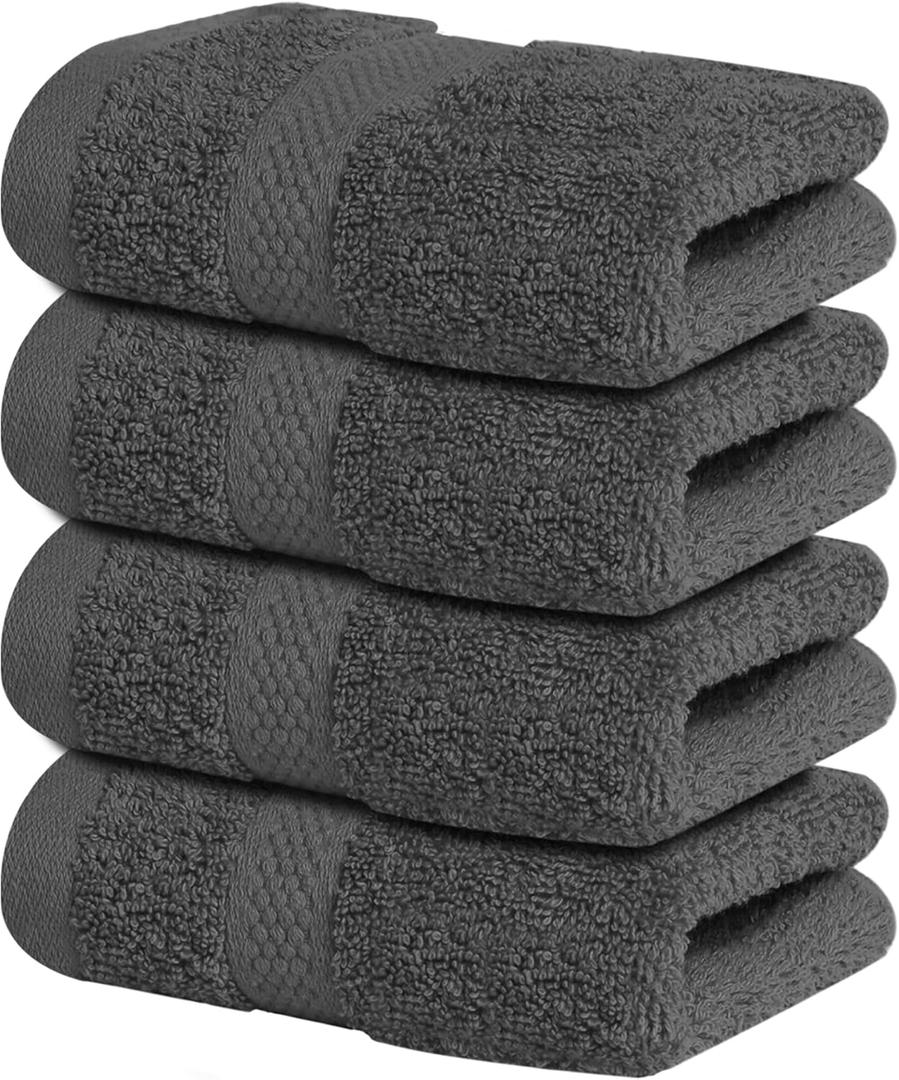 Infinitee Xclusives Premium 100% Cotton Wash Cloths for Showering - Pack of 4, (12x12) Inches - Highly Absorbent, Soft Face Towels, Washcloths Perfect for Bathroom, Hotel, Gym |Shadow Grey|