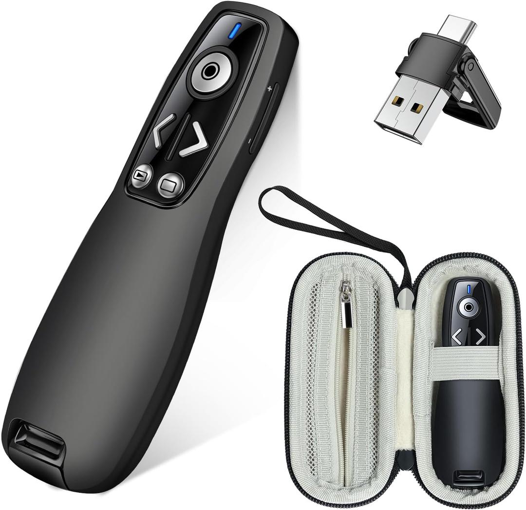 Wireless Presenter with Carry Case, Presentation Clicker with Protective Storage Bag, Presentation Remote for Powerpoint, Mac, Computer, Laptop