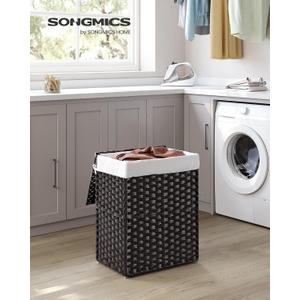 SONGMICS Laundry Hamper, 23.8 Gal. (90L) Laundry Basket, Collapsible Clothes Hamper, Removable and Washable Liner, Metal Wire Frame, for Bedroom Bathroom, Black and Gray ULCB190G01, 
SONGMICS Storage Basket 90L with Lid Foldable
Laundry Basket, Removable Fabric Bag with Handles, Black, ELIOTT Collection LCB051B01V1