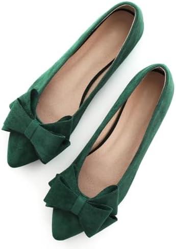 SAILING LU Bowknot Ballet Flats Womens Pointy Toe Casual Flat Shoes Suede Dress Shoes Wear to Work Slip On Moccasins Green 42