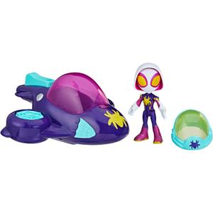 Spidey and His Amazing Friends Web-Spinners Ghost-Spider with Glide Spinner, Car Playset with Vehicle, 4-Inch Scale Marvel Action Figure and Accessory, Toy Cars for Kids 3 and Up