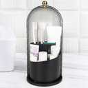 QIYVLOS Toothbrush Holders with Sliding Lid, Rotating 3 Slots Bathroom Organizer Countertop, Tooth Brush Toothpaste Holder Bathroom Counter Stand Caddy for Vanity Makeup Brushes Holder (Black)