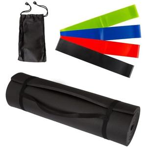 Yoga Mat Set - 4-Pack of Resistance Bands for Working Out with 1/2-Inch Workout Mat - Home Gym Starter Kit - Exercise Equipment by Wakeman (Green)