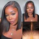Nadula Glueless Yaki Straight Bob Bye Bye Knots 7x5 Lace Front Wigs Human Hair Pre Plucked Invisible Knots Pre Everything 3S Ready to Wear Short Yaki Bob Wigs Pre Cut 150% Density 10inch 