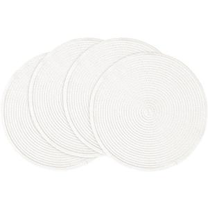 Floroom 15 Inch Round Braided Placemats Set of 4, Washable Heat Resistant Cotton Polyester Circle Place Mats for Kitchen Dining Table - White