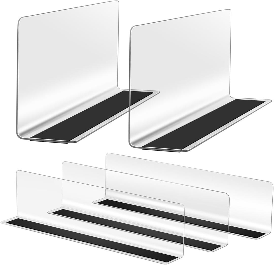 Baluue 5 Pack Plastic Shelf Dividers, Closet Shelf Dividers 9.8" Long Clear Cabinet Organizer Separator Clapboard with Magnetic for Supermarket Retail Store