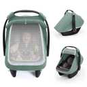Blissful Diary Baby Car Seat Cover, Extra Large Mesh Window, Breathable Muslin Cotton, Infant Windproof Canopy, Must-Have Baby Gift - Roman Green