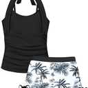 TALLWH Girls Swimsuits Size 14-16 Girl Swimsuit Teen Bathing Suits for Girls 14-16 Halterneck Girls Swimsuit with Printed Shorts Two Piece Girls Tankini Swimsuits Size 14-16 Girls' Swimwear Black