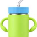 12oz Kids Stainless Steel Water Bottle, Spill Proof Insulated Stainless Steel Sippy Cup with Straw & Handles, Stainless Steel Toddler Cups with Silicone Sleeve, Great for Travel - Green
