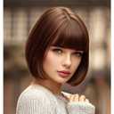 Brown Bob Wig With Bangs 12 Inch Mix Brown Wig Short Synthetic Fiber Bob Wigs for Women Short Bob Wigs and Halloween Cosplay Wig for Daily Life Colorful Wigs With One Cap (Mix Brown)