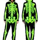 Wish Care Adult Women Glow in the Dark Skeleton Costume, Zip Up Hooded Mens Skeleton Onesie Jumpsuit for Halloween Costume,  Size L
