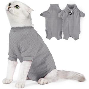JOHNBOLIN Cat Surgery Recovery Suit - E-Collar Alternative Anti-Licking Spay/Neuter Bodysuit, Soft Pet Surgical Pajamas for Cats, Abdominal Wound Onesie (Grey, Medium)