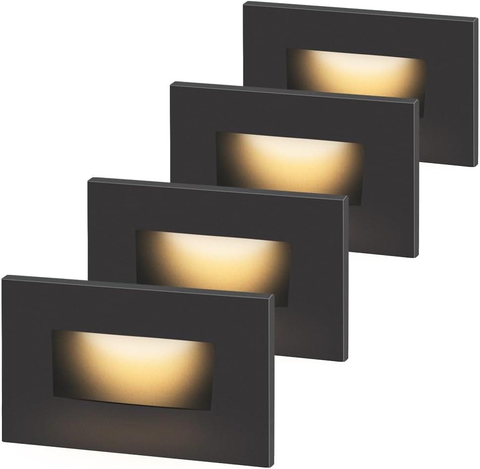 Kadision 120V Dimmable LED Step Lights, 3000K/4000K/5000K Selectable, 3.5W 175lm Indoor Outdoor Stair Lights, Aluminum ORB Finish, 4 Pack