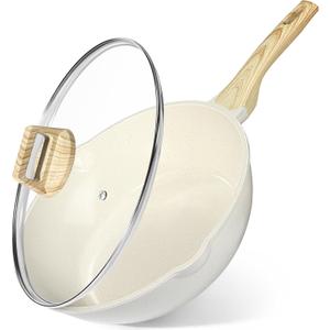 GiPP Ceramic Nonstick Deep Frying Pan Skillet, 12" Saute Pan with Lid, Induction Cookware Non Stick Cooking Pan, PTFE PFOA PFOS APEO Free,White