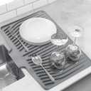 Silicone Dish Drying Mat for Kitchen Counter, Dish Drainer Mat, Non-Slip Drying Pad with Built-in Drain, Kitchen Drying Matt For Counter(18.9" x 11.8", Gray)