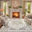 Washable Area Rug - Living Room Large Rug Stain Resistant Carpet Vintage Carpet Bedroom Non-Slip Backing Home Decor Floor Decor Mat (12' x 9' (Rectangular), Beige)