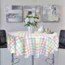 Spring Tablecloth Colorful Checkered Rainbow Plaid Table Cloths Round 60 inch Easter Summer Watercolor Buffalo Check Plaid Table Cloths Table Covers for Kitchen Party Dinner Tabletop Decoration