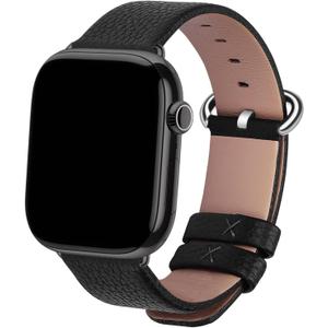 Fullmosa Leather Bands Compatible with Apple Watch Band 41mm 40mm 38mm 42mm 44mm 45mm 46mm 49mm Women Men for iWatch Series 11/10/9/8/7/6/5/4/3/2/1,Ultra3/2/1,SE3/2/1, 42mm 41mm 40mm 38mm, Black/Silver