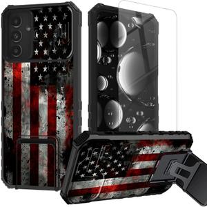 for Samsung Galaxy S25 Plus Case with Screen Protector & Kickstand & Slide Camera Lens Protector Cover Heavy Duty Dual Layer Rugged Phone Case for Samsung S25 Plus,Retro American Flag