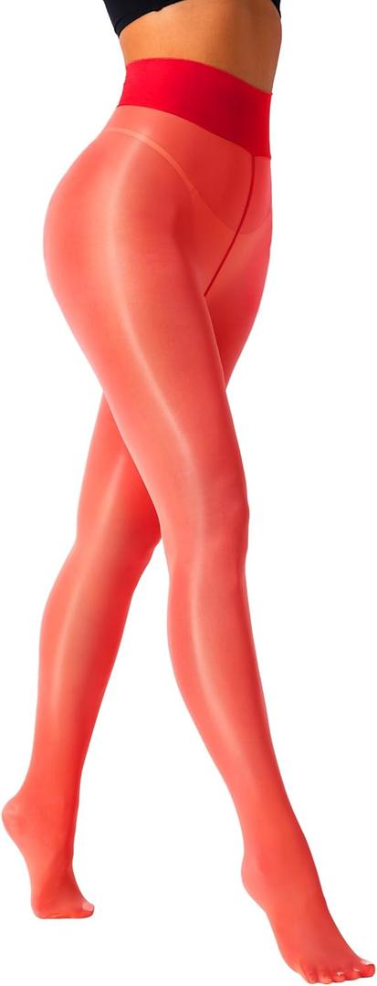 VEBZIN Tights for Women Black Sheer Tights High Waisted Stockings Pantyhose (Small, Red01)