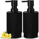 Hand and Dish Soap Dispenser Set for Kitchen, 2 Pack 11 fl oz Matte Black Ribbed Glass Soap and Lotion Dispensers Sets with Pump for Bathroom, Modern Refillable Liquid Soap Pump Bottle