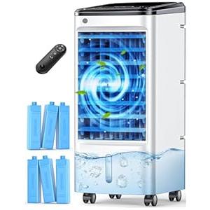 FANCOLE Windowless Portable Air Conditioners with 6 Ice Packs, 12H Smart Timer for Auto-off, 26Ft Remote, Top Fill Dual Tank, 3Speeds Evaporative Air Cooler, 70Auto Swing Swamp Cooler Air Conditioner