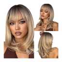 Ladies wig Brown Synthetic Wigs for Women Shoulder length Hair Natural Wig with Bangs Straight Dark Brown Wig Daily Use Heat Resistant Fiber (LC242-1)