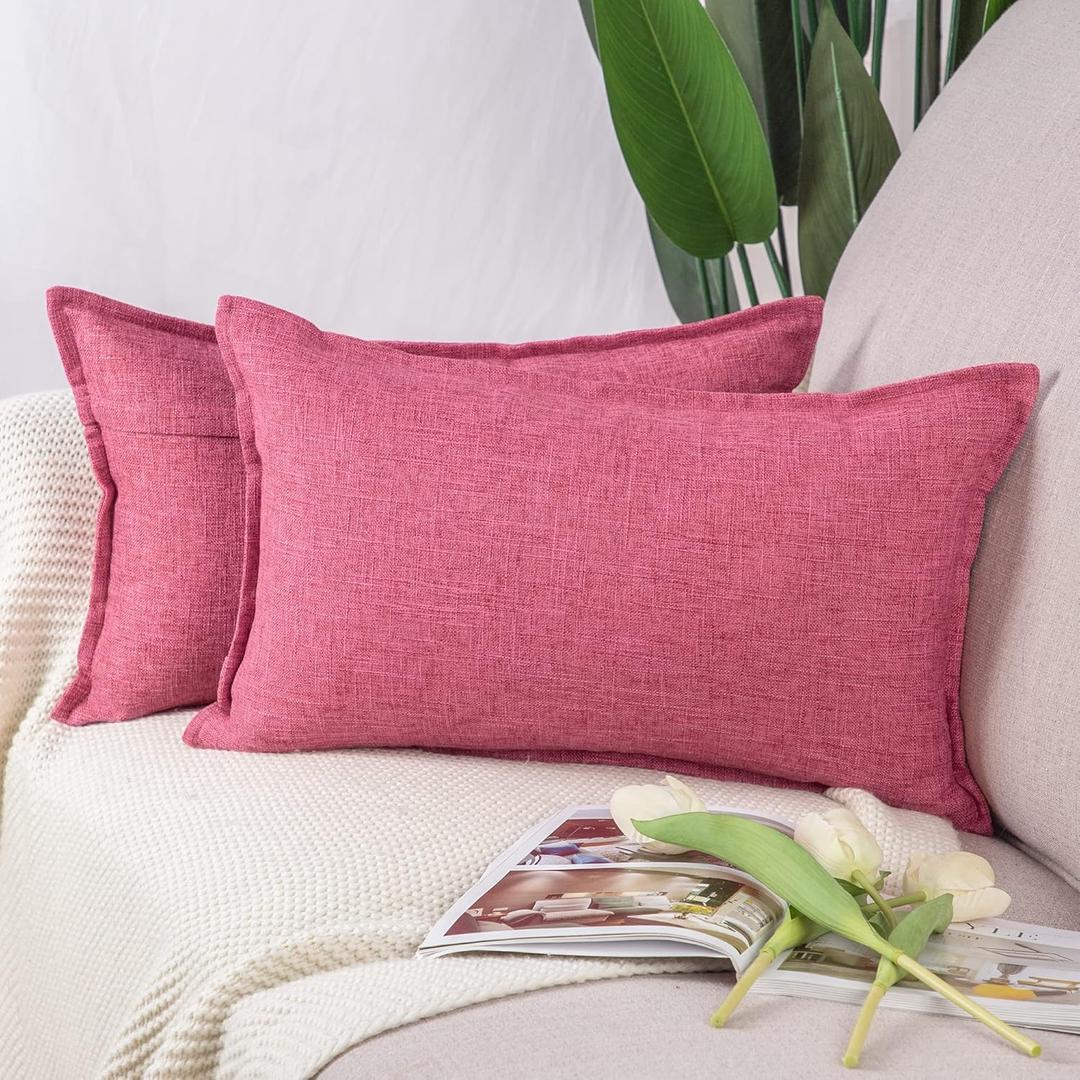 MADIZZ Set of 2 Linen Throw Pillow Covers 12x20 Inch Pink Soft Decorative Cushion Cover for Sofa Bedroom Pillow Shell (20" x 12" (Pack of 2))