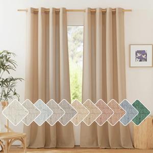 NICETOWN Camel Linen Window Curtains 84 inches Long, Grommet Thick Flax Semi-Sheer Light Filtering Curtains & Drapes Privacy Assured with Light Filtering for Living Room, W55 x L84, 2 Pieces (55"W x 84"L (Pack of 2))