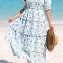 Plus Size Summer Dresses 2026 - Floral Milkmaid Puff Sleeve Casual Ruffle Tiered Maxi Long Sundress