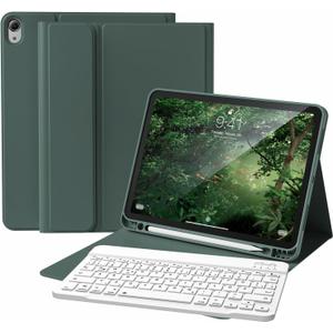Zoyu Keyboard Case for iPad (A16) 11th Gen 11 Inch 2025, iPad 10th Generation 10.9 inch 2022 with Pencil Holder, Wireless Keyboard and Slim Lightweight Soft Cover Auto Wake/ Sleep, Dark Green