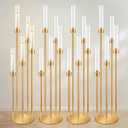 4 Pcs Gold Candelabra Centerpieces 5 Arm 42" Tall Metal Candle Holder Floor Candelabra Wedding Centerpieces Metal Candlestick Holders with Acrylic Removable Lampshade for Christmas Decoration