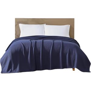 Beatrice Home Fashions GOTS Certified 100% Organic Cotton Medium Weight Blanket, Soft and Cozy Blanket for Bed, Sofa, Couch, Chair, Twin, Navy