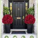 BLOSMON Red Artificial Geraniums for Outdoors, Set of 2, with Ground Stakes
29 x 19.7 Inches, Large, Realistic Topiary Ball Trees, Faux Silk Flower Bushes, for Front Porch Decor, Garden, Entryway