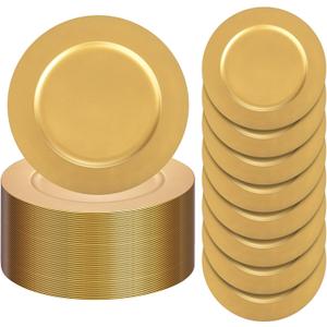 13 Inch Gold Charger Plates,50pcs Charger Plates Bulk,Chargers for Dinner Plate,Plastic Chargers Plate for Wedding,Party