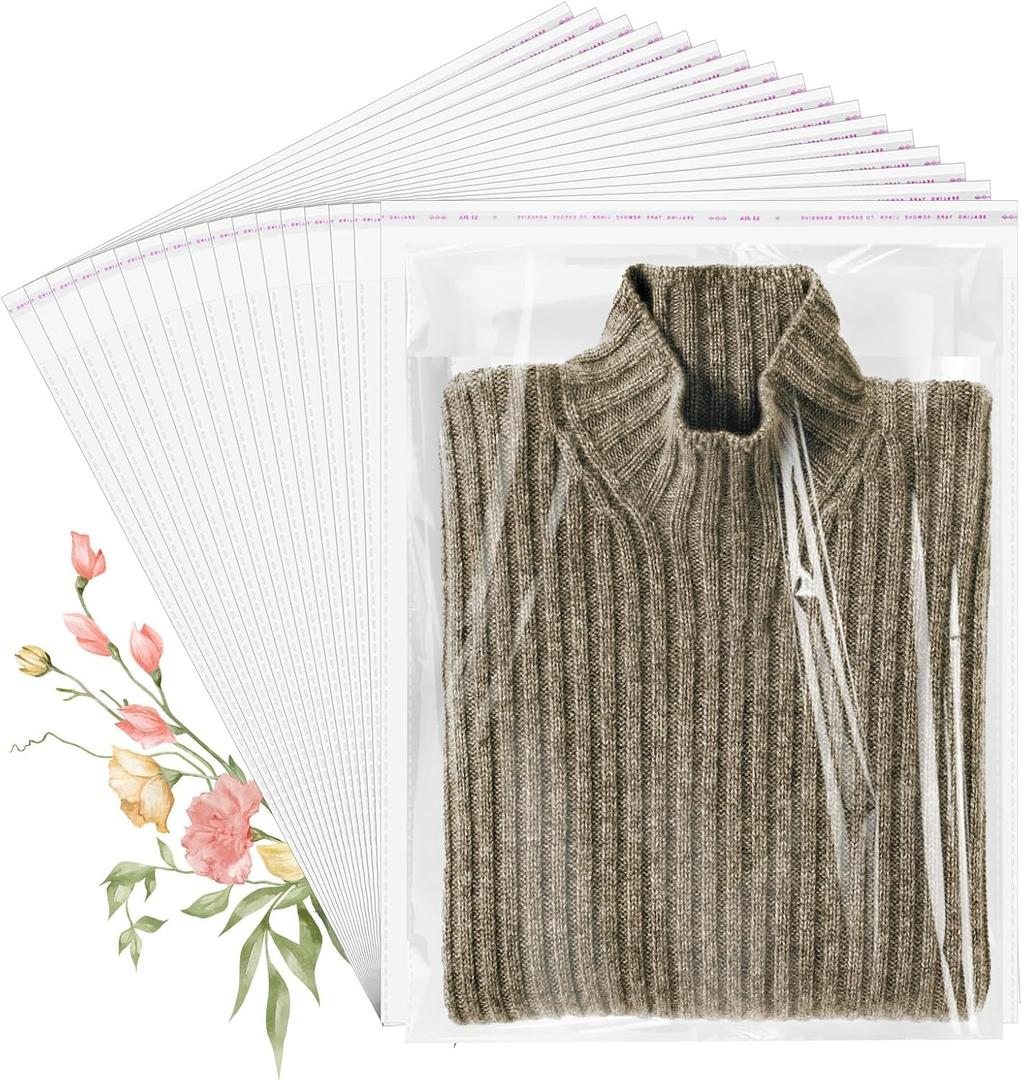 Cellophane Bags, 100 Pcs Resealable Clear Poly Bags for Clothes, Party Favors, Artwork & Decorative Wrappers(14x20)