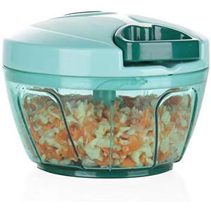 Ourokhome Manual Food Processor Vegetable Chopper, Portable Hand Pull String Garlic Mincer Onion Cutter for Veggies, Ginger, Fruits, Nuts, Herbs, etc., 500ml, Blue
