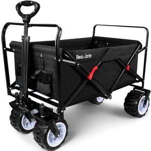 BEAU JARDIN Collapsible Folding Beach Wagon 460LBS Heavy Duty Foldable Wagon Grocery Utility Cart for Garden Sports Shopping Outdoor All Terrain Beach Wheel Black