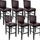 PU Leather Bar Stool Covers with Backs, Waterproof Bar Stool Chair Covers Washable & Wipeable High Back Barstool Slipcovers Chair Protctor for Pub, Counter, Cafe, Dining Room (PU Dark Brown, 6 Pack)