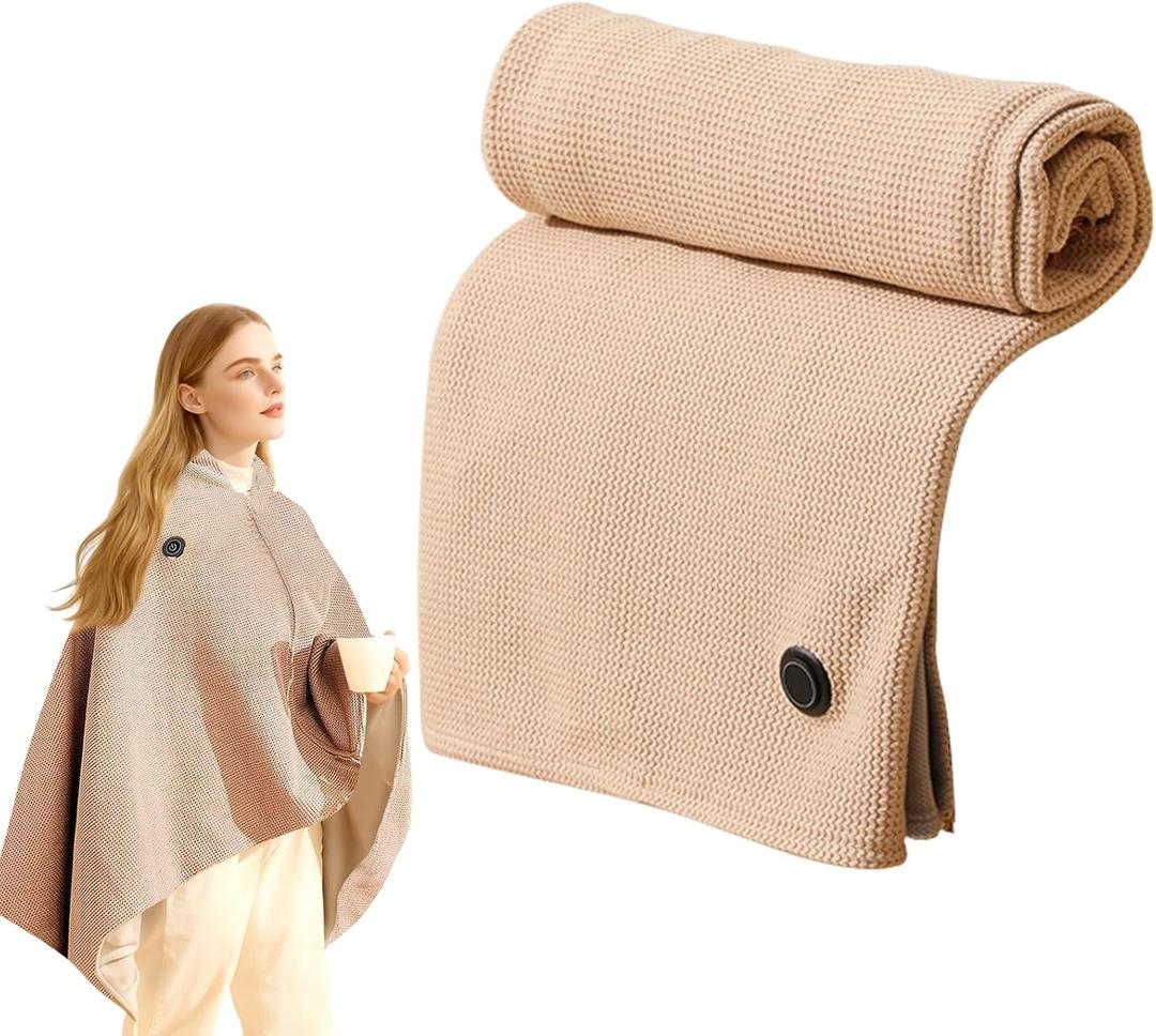 Portable Heated Shawl,2026 New Portable Heated Blanket Wrap Shawl,Heated Shawl,Cordless Heated Blanket with 3 Heating Levels for Home Travel Camping