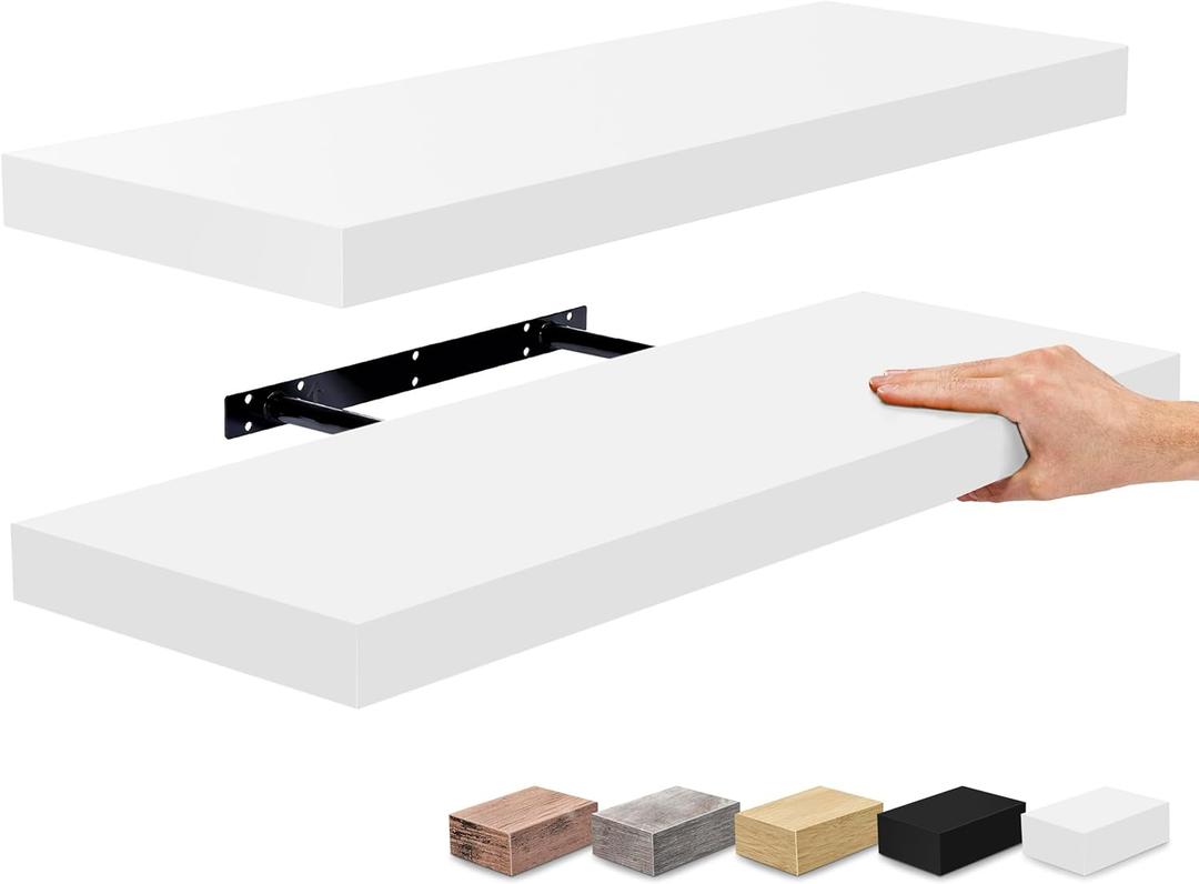 Sorbus Floating Shelves, Wall Shelves for Bedroom, Kitchen, Living Room, Bathroom Shelves Over The Toilet, Home Decor, Farmhouse, 24 x 9 Inch Wall Mounted Floating Shelves for Wall, 2 Pack, White