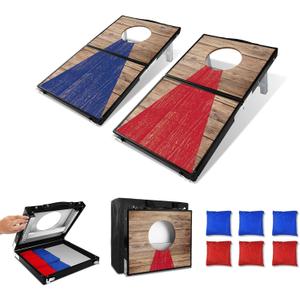 Portable Cornhole Board Set - Aluminum, Foldable 24x12in with 6 Bean Bags | for Adults, Indoor/Outdoor, Travel, Beach & Camping