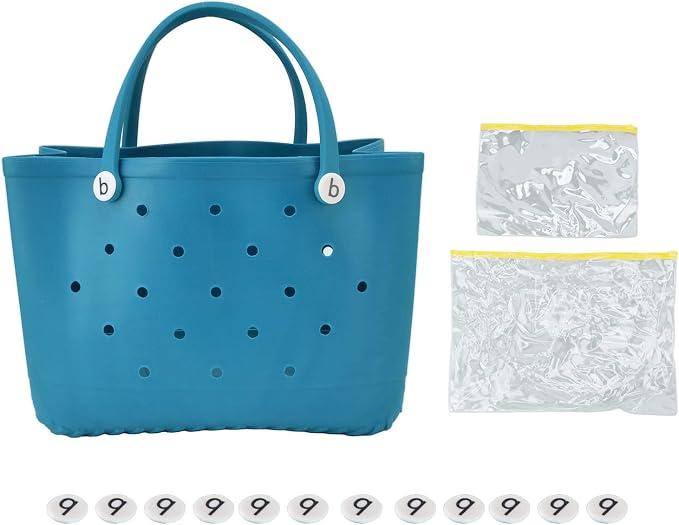 Beach Tote Bag, Multifunction Portable Round Hole Design Large Beach Bag for Women Friends and Family(Cyan)
