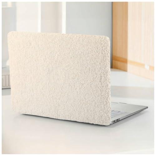 BYCeKe Logo Cutout Case for MacBook Air 13.6 inch 2022-2026 M5 M4 A3240 M3 A3113 M2 A2681, Soft Fluffy Fuzzy Plush Faux Fur Cream Leather Hard Shell Case & Keyboard Cover for Mac Air 13.6 Laptop, Beige