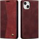 QLTYPRI Case for iPhone 14, Vintage PU Leather Wallet Case Card Slot Kickstand Magnetic Closure Shockproof Flip Folio Book Case Cover for iPhone 14(6.1 inch) - Retro Wine Red