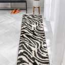Well Woven Madison Shag Safari Zebra Black Animal Print Area Rug 2'3" x 7'3" Runner