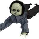 Haunted Hill Farm Scary Haunted Crawling Baby Doll, Halloween Animatronic with Touch Activated Lights and Sound, Battery Operated Indoor or Covered Outdoor Halloween Decorations, Creepy Halloween Prop