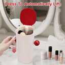 Makeup Brush Holder Organizer with Lid,Makeup Organizer with One Touch Open,4 Slot Make up Brushes Cup for Cosmetics, Make Up Brush, Bathroom Vanity Desktop Dustproof Organizers (Press both sides)